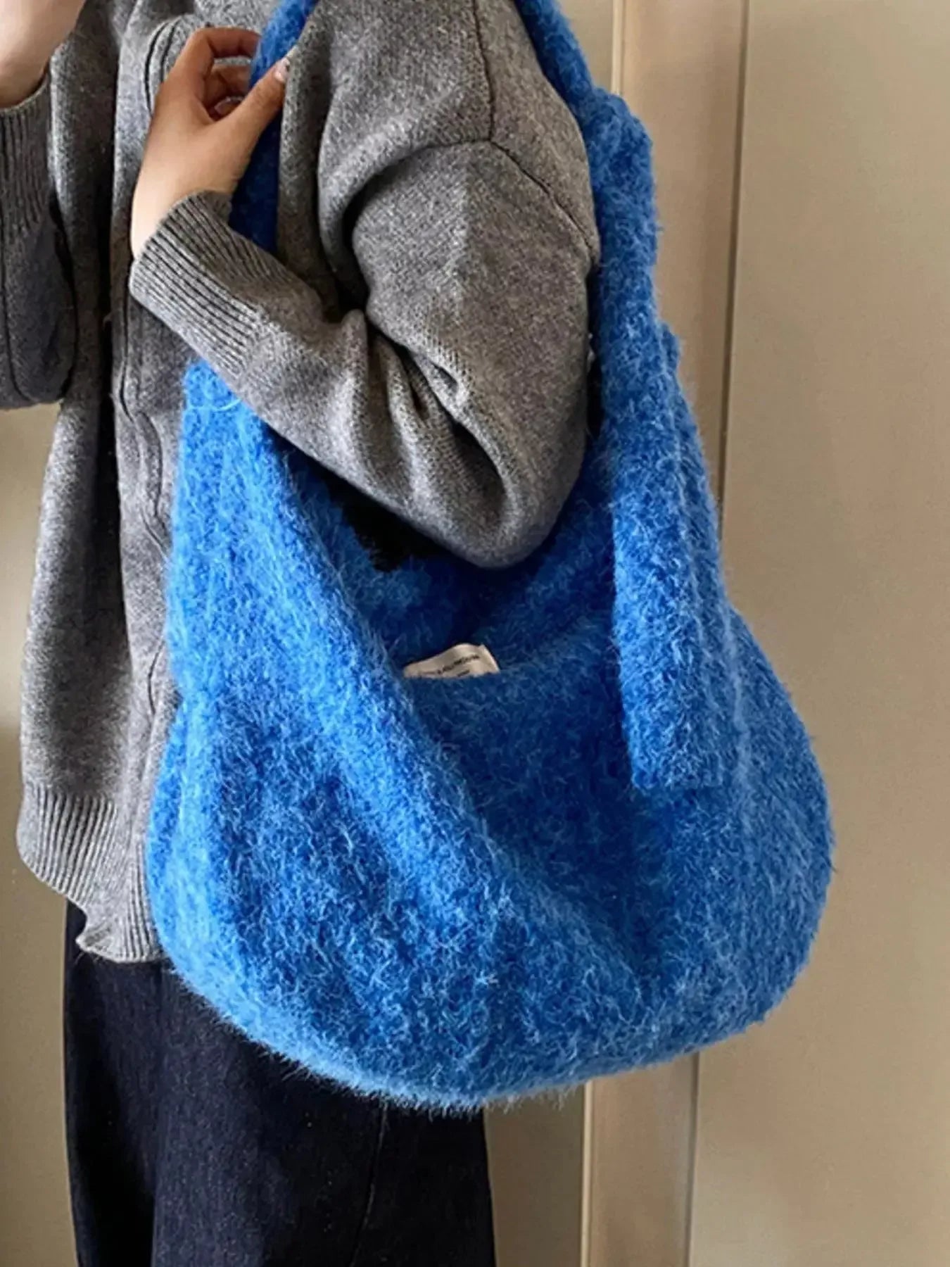 Fuzzy Solid Color Crossbody Bag - Plush Fashion Hub