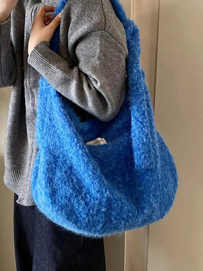 Fuzzy Solid Color Crossbody Bag - Plush Fashion Hub