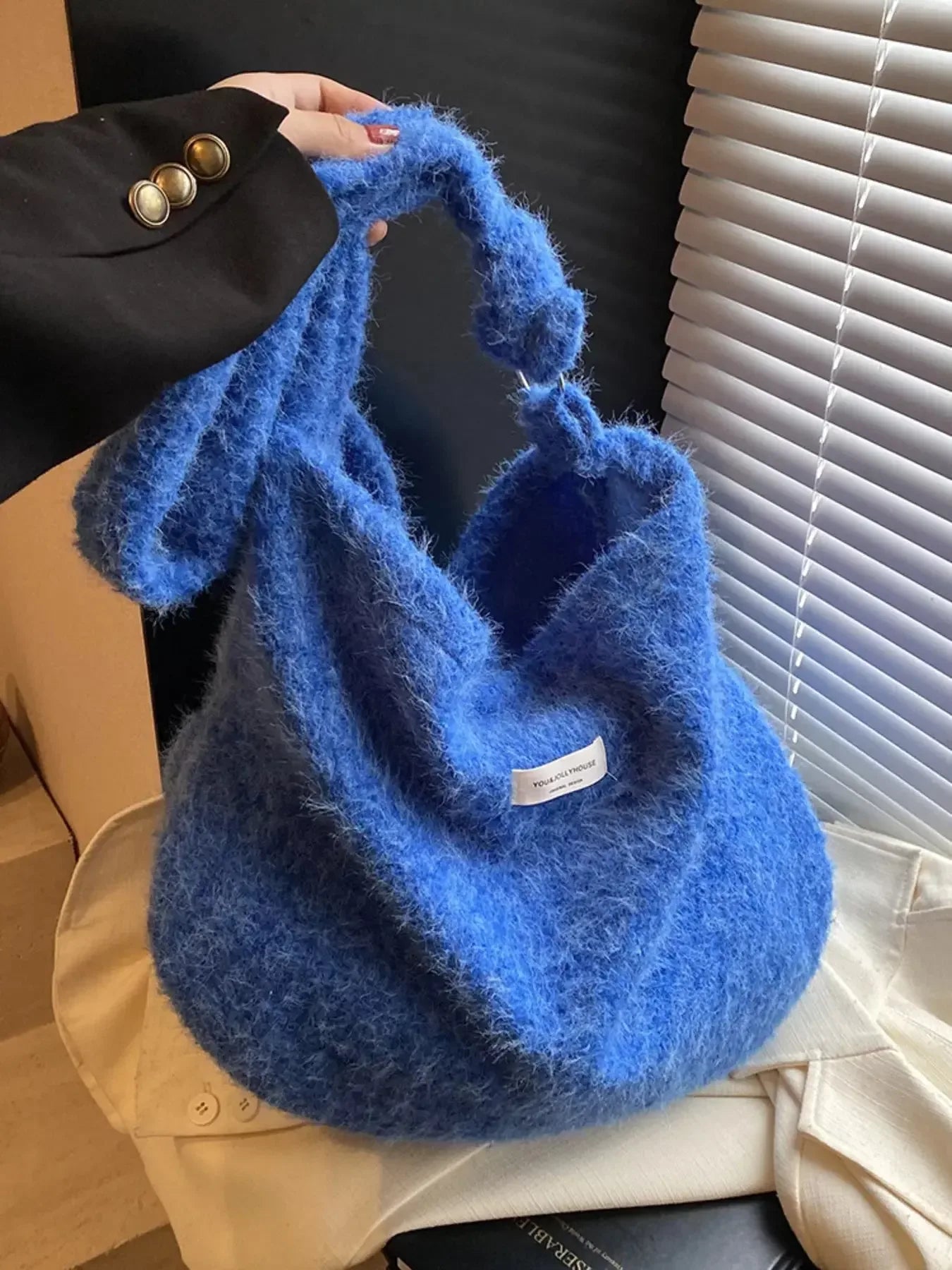 Fuzzy Solid Color Crossbody Bag - Plush Fashion Hub