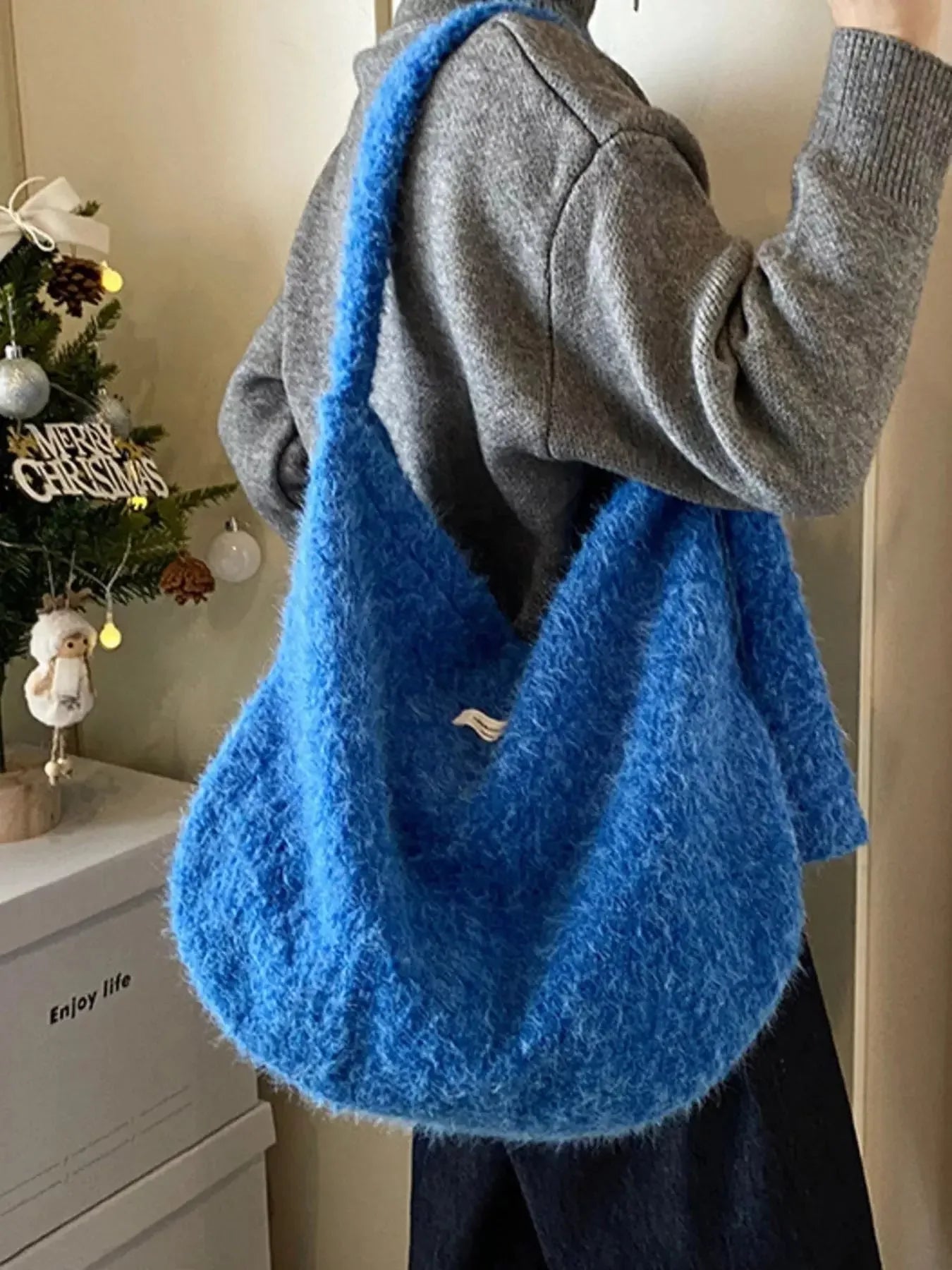 Fuzzy Solid Color Crossbody Bag - Plush Fashion Hub