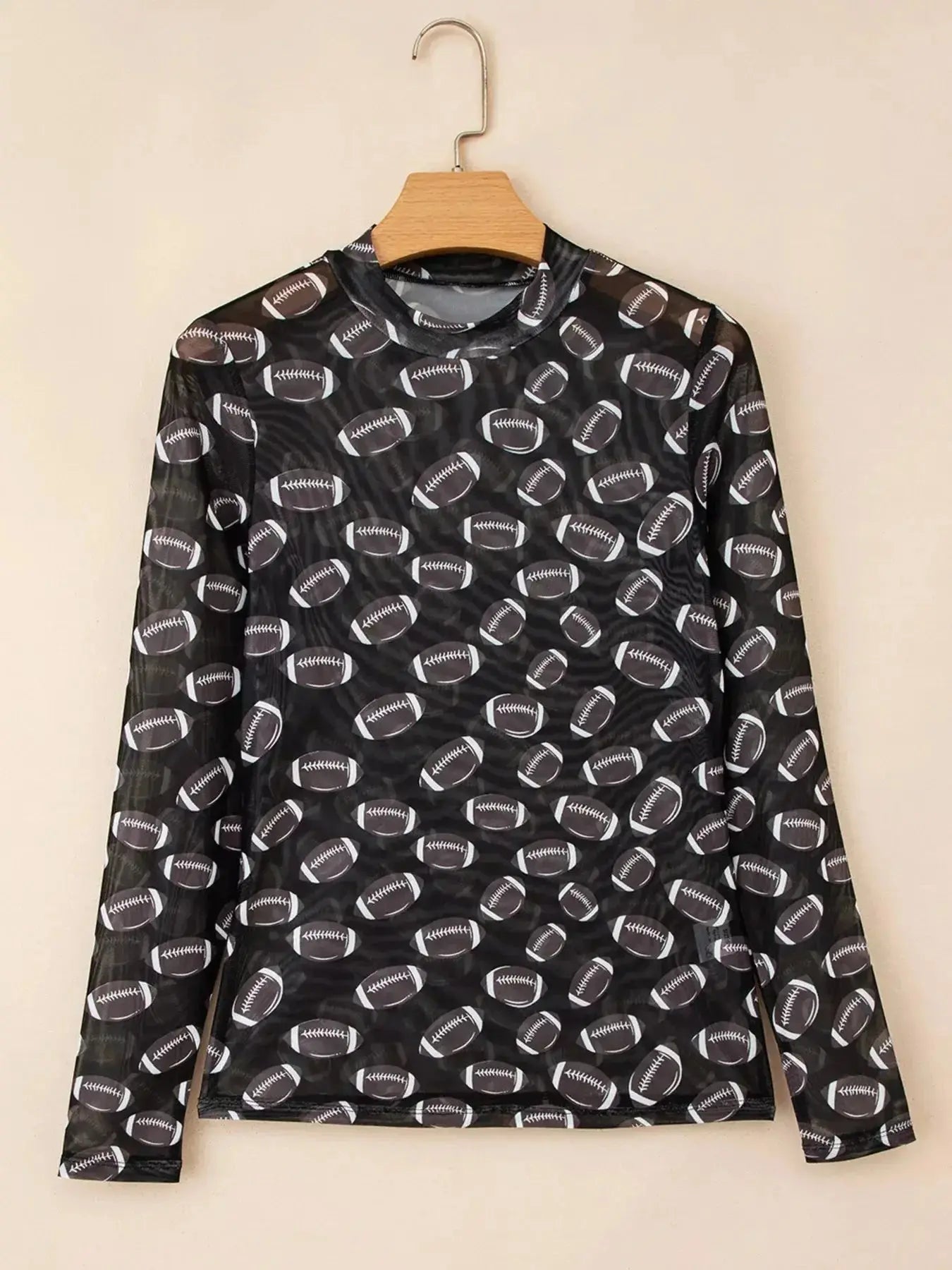 Plush Fashion Hub Game Day sheer mesh long sleeve top with breathable stretch fit, ideal for layering and sporty style.