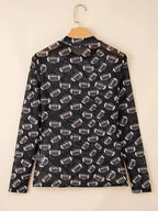 Sheer mesh long sleeve layering top by Plush Fashion Hub, breathable stretch fit, ideal for game day or casual wear.
