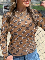 Plush Fashion Hub Game Day sheer mesh long sleeve top, breathable stretch fit, stylish layering top for game day attire.