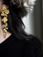 Gold Flower Long Leaf Earrings - Plush Fashion Hub