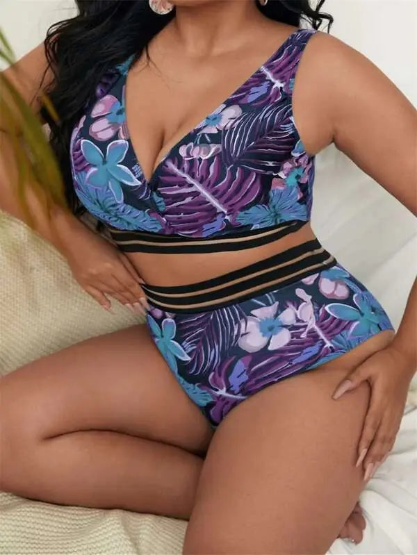 Women's plus size high waist bikini swimwear with bold pattern, featuring supportive fit and stylish design by Trendy Attic Store01.