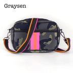 Gray neoprene crossbody bag from Threaded Pear featuring a sleek strap and minimalist design.