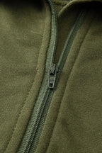 Green ribbed zip sweatshirt with stand collar and thumbhole sleeves, women's hoodie by Gilded Glamour Shop.