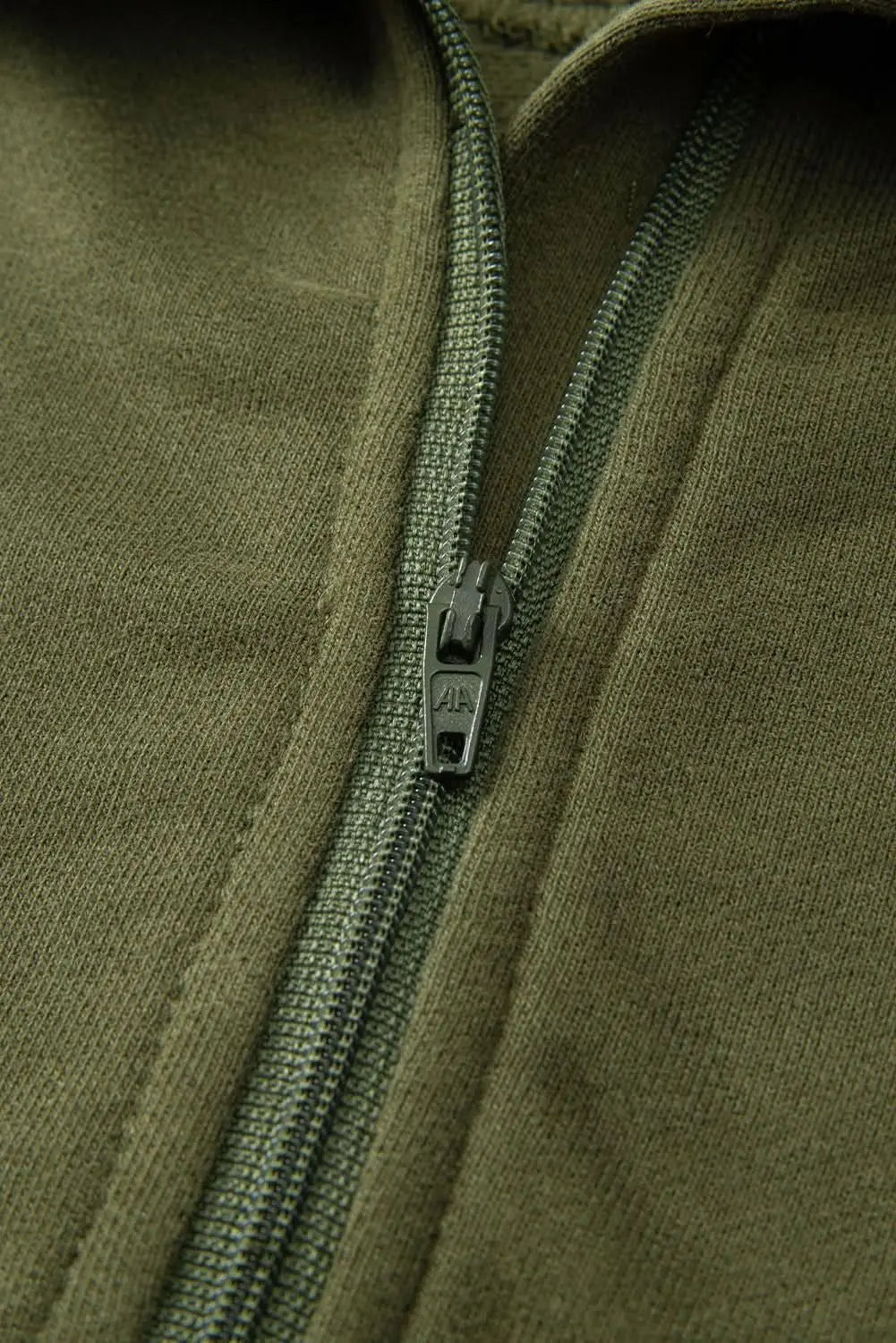 Green ribbed zip sweatshirt with stand collar and thumbhole sleeves, women's hoodie by Gilded Glamour Shop.
