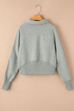 Women's green ribbed zip-up sweatshirt with stand collar and thumbhole sleeves, stylish and comfortable from Gilded Glamour Shop.