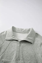 Green ribbed zip sweatshirt with stand collar and thumbhole sleeves, women's hoodie by Gilded Glamour Shop.