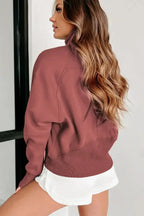Green ribbed zip stand-collar sweatshirt with thumbhole sleeves for women, by Gilded Glamour Shop.