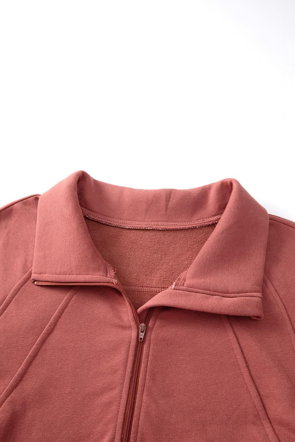 Green ribbed zip stand-collar sweatshirt for women with thumbhole sleeves, by Gilded Glamour Shop.