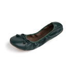 Green Talaria Flats footwear with premium evergreen-colored leather, showcasing a sleek and stylish flat shoe design.