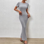 Elegant solid color slim fit round neck women’s dress by Trendy Attic Store01, shown in a flattering fit and classic style.