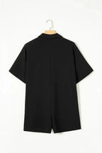 Women's lightweight half-button collared shirt romper, versatile one-piece shirt dress by Plush Fashion Hub.
