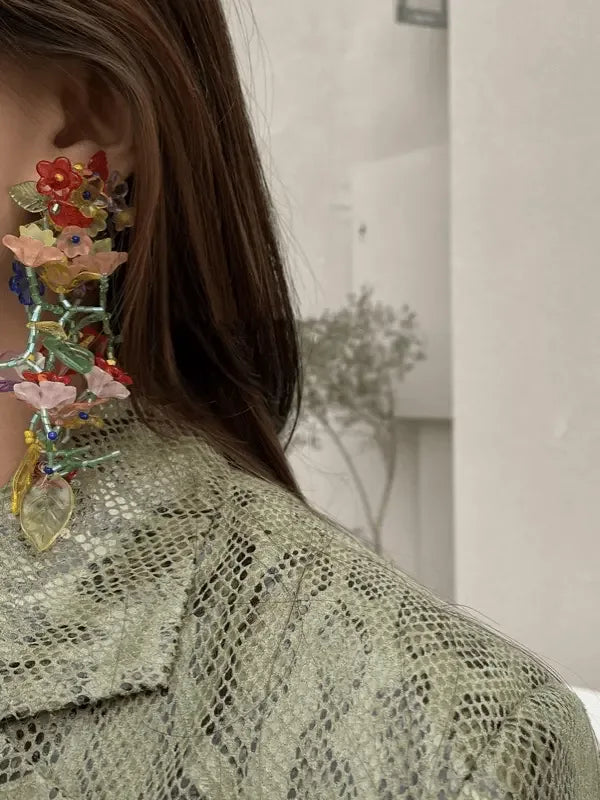 Handmade Beaded Flowered Leaves Earrings - Plush Fashion Hub