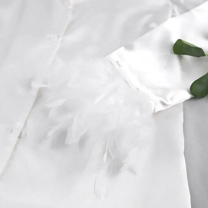 Heavenly Feathered Silk Pajamas in color options - Plush Fashion Hub