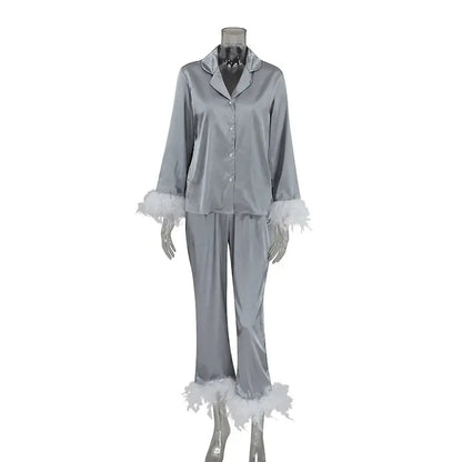 Heavenly Feathered Silk Pajamas in color options - Plush Fashion Hub