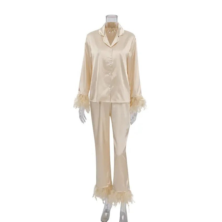 Heavenly Feathered Silk Pajamas in color options - Plush Fashion Hub