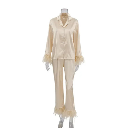 Heavenly Feathered Silk Pajamas in color options - Plush Fashion Hub