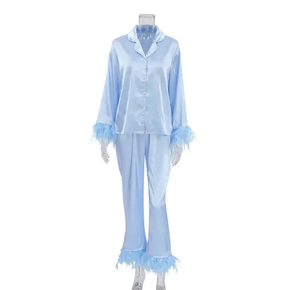 Heavenly Feathered Silk Pajamas in color options - Plush Fashion Hub