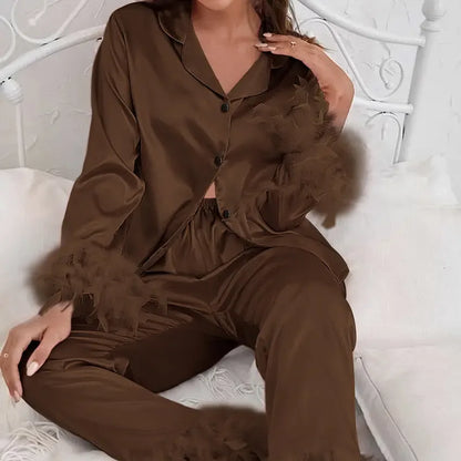 Heavenly Feathered Silk Pajamas in color options - Plush Fashion Hub