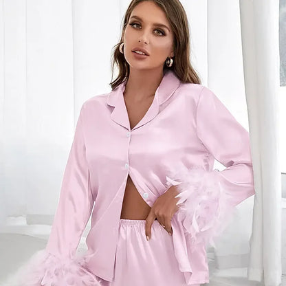 Heavenly Feathered Silk Pajamas in color options - Plush Fashion Hub