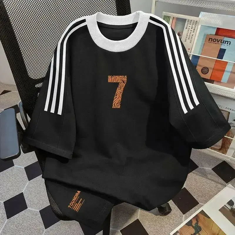 Men's heavyweight vintage cotton short sleeve 2-piece streetwear set by Plush Fashion Hub, featuring a casual and comfortable design.
