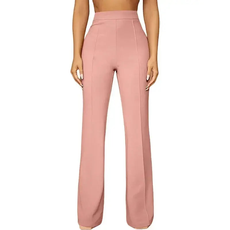 Women's high-waist straight-leg business casual trousers by Plush Fashion Hub, matching fall outfit, suitable for work and commute.
