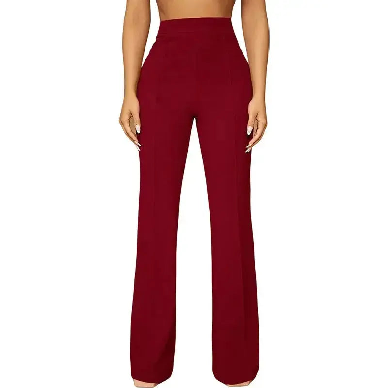 Women's high-waist straight-leg business casual trousers from Plush Fashion Hub, shown in a versatile fall outfit.