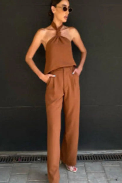 High Waist Brown Trouser Set Pretty Little Patriot