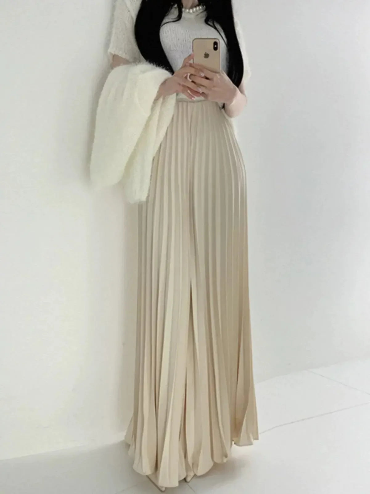 High Waist Slim White Pleated Casual Pants - Plush Fashion Hub