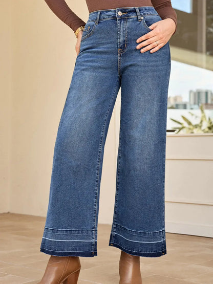 High Waist Wide Leg Washed Jeans - Plush Fashion Hub