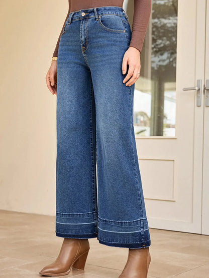 High Waist Wide Leg Washed Jeans - Plush Fashion Hub