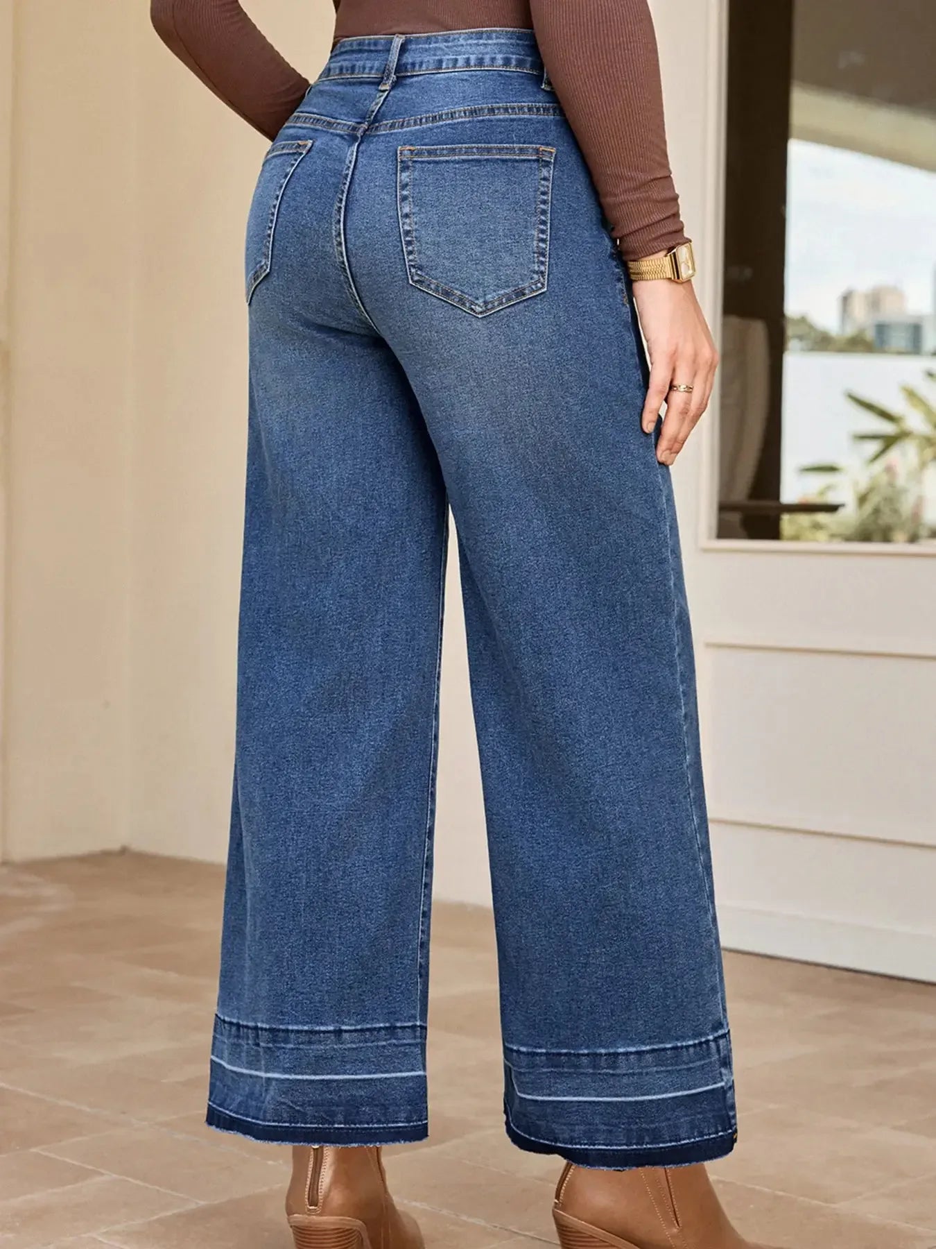 High Waist Wide Leg Washed Jeans - Plush Fashion Hub