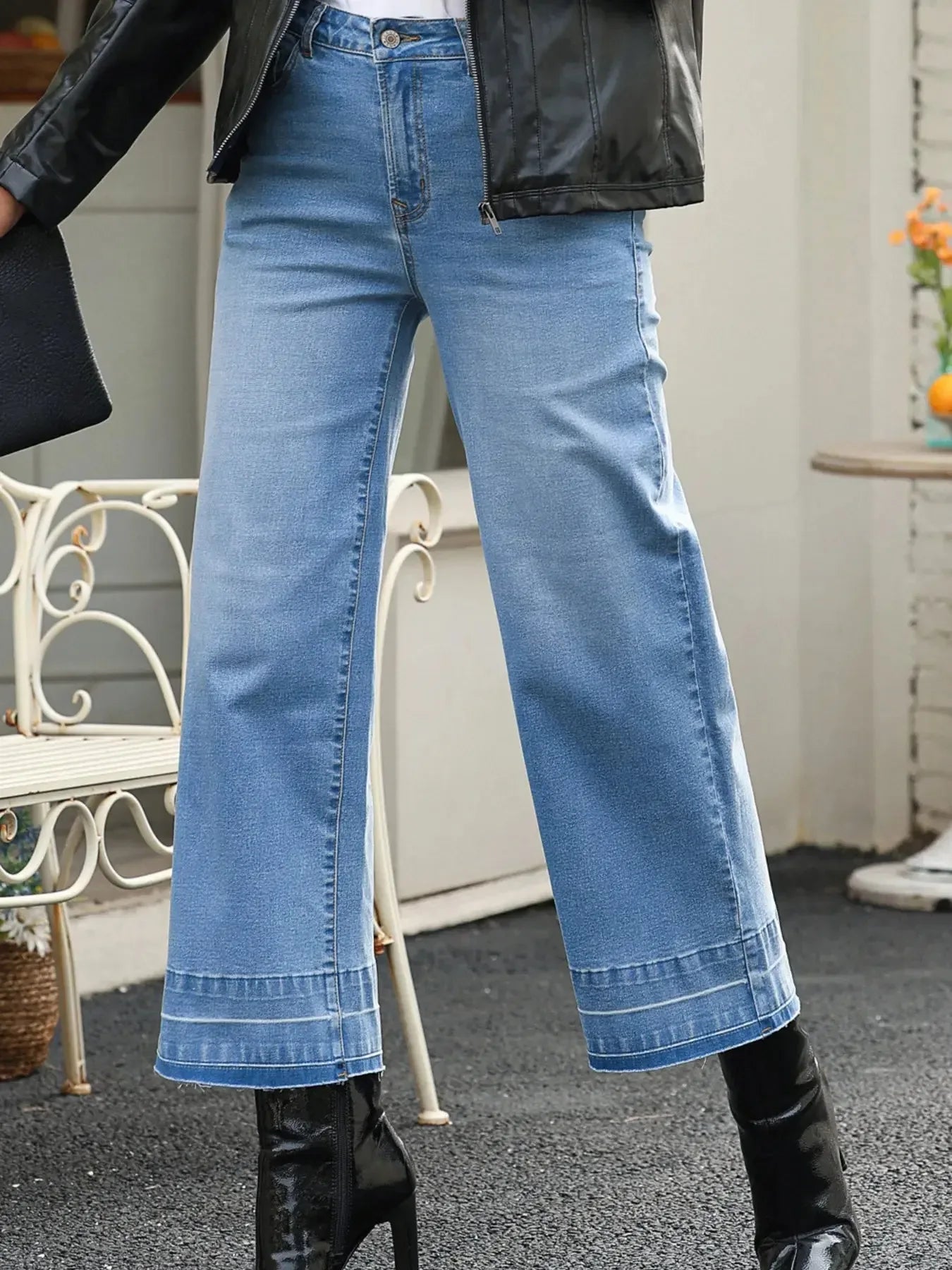 High Waist Wide Leg Washed Jeans - Plush Fashion Hub