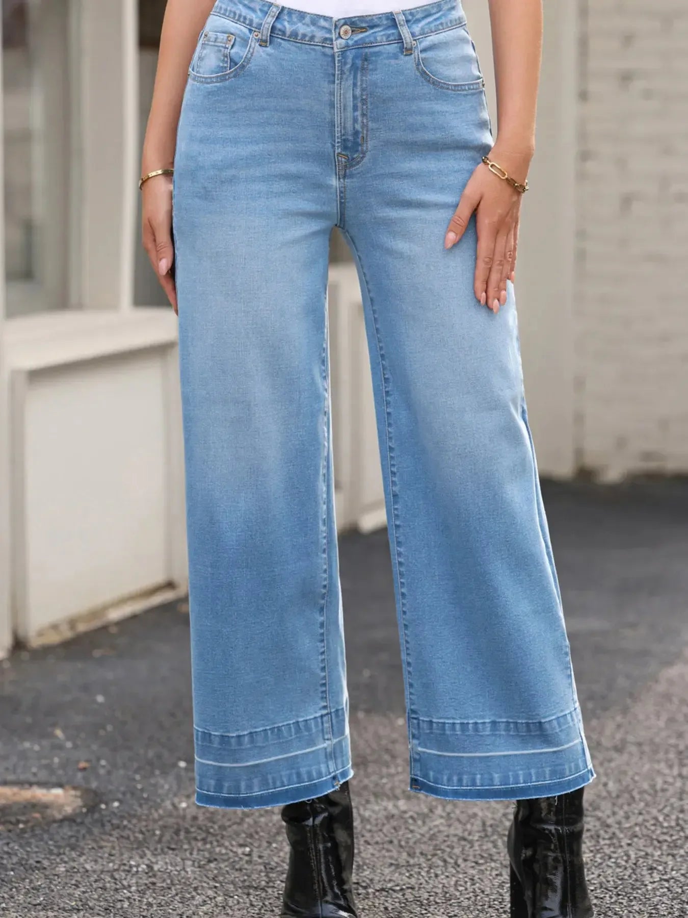 High Waist Wide Leg Washed Jeans - Plush Fashion Hub