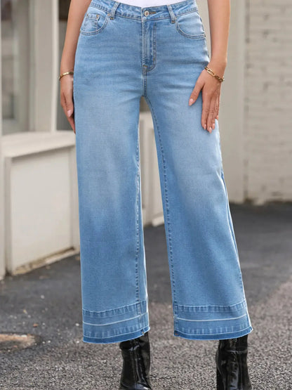 High Waist Wide Leg Washed Jeans - Plush Fashion Hub