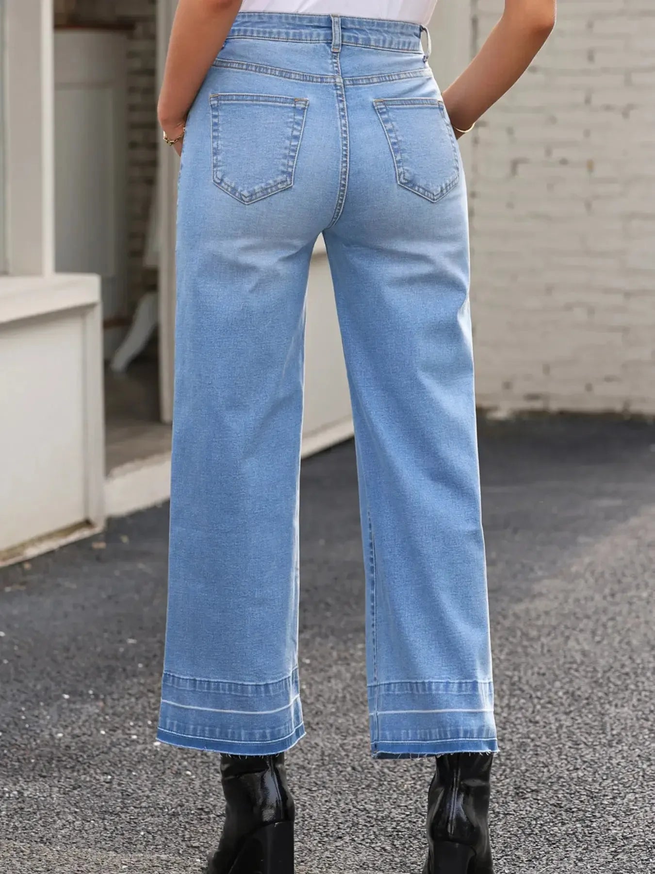 High Waist Wide Leg Washed Jeans - Plush Fashion Hub