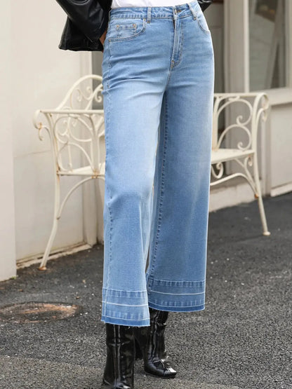High Waist Wide Leg Washed Jeans - Plush Fashion Hub