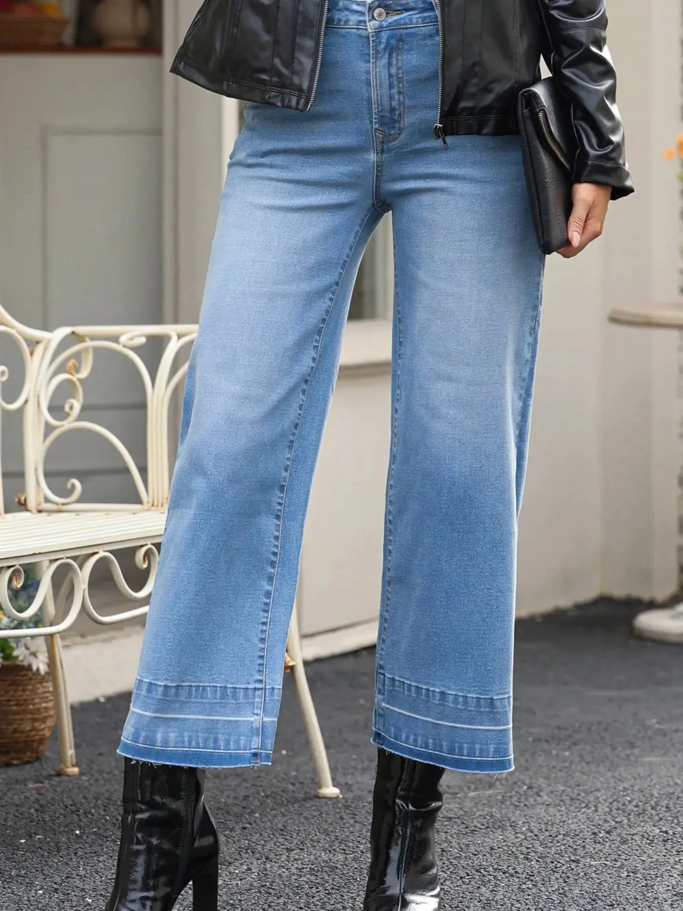 High Waist Wide Leg Washed Jeans - Plush Fashion Hub
