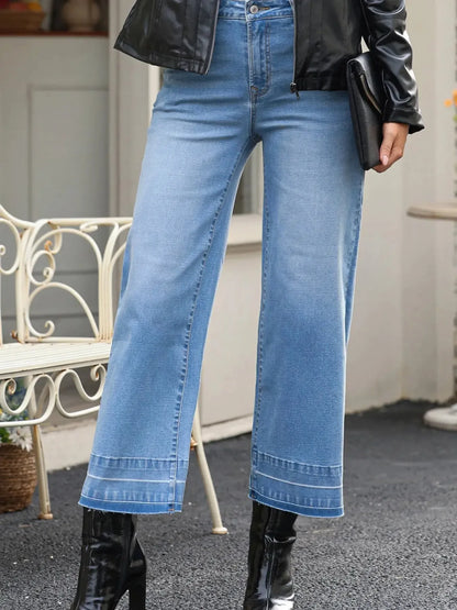 High Waist Wide Leg Washed Jeans - Plush Fashion Hub