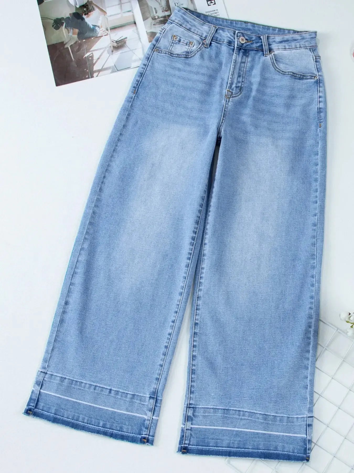 High Waist Wide Leg Washed Jeans - Plush Fashion Hub