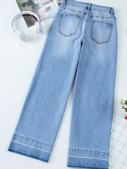 High Waist Wide Leg Washed Jeans - Plush Fashion Hub