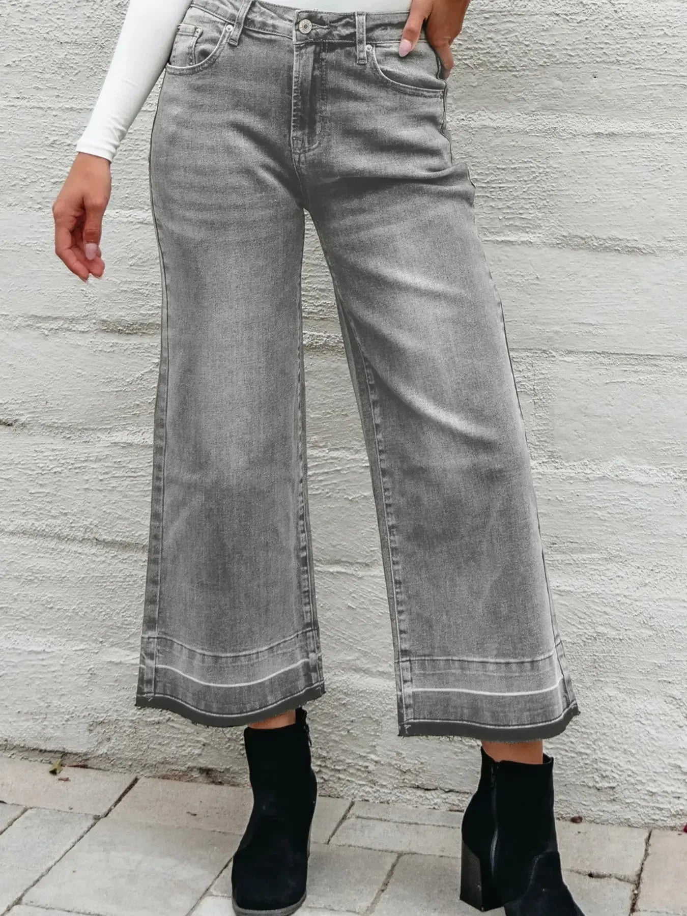 High Waist Wide Leg Washed Jeans - Plush Fashion Hub