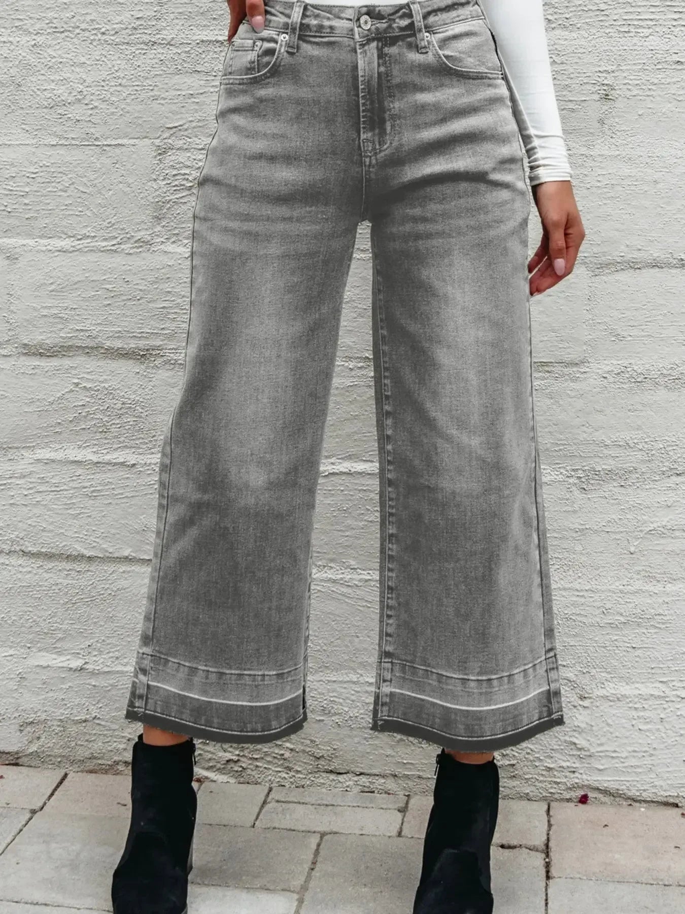 High Waist Wide Leg Washed Jeans - Plush Fashion Hub