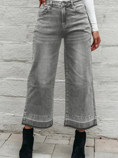 High Waist Wide Leg Washed Jeans - Plush Fashion Hub
