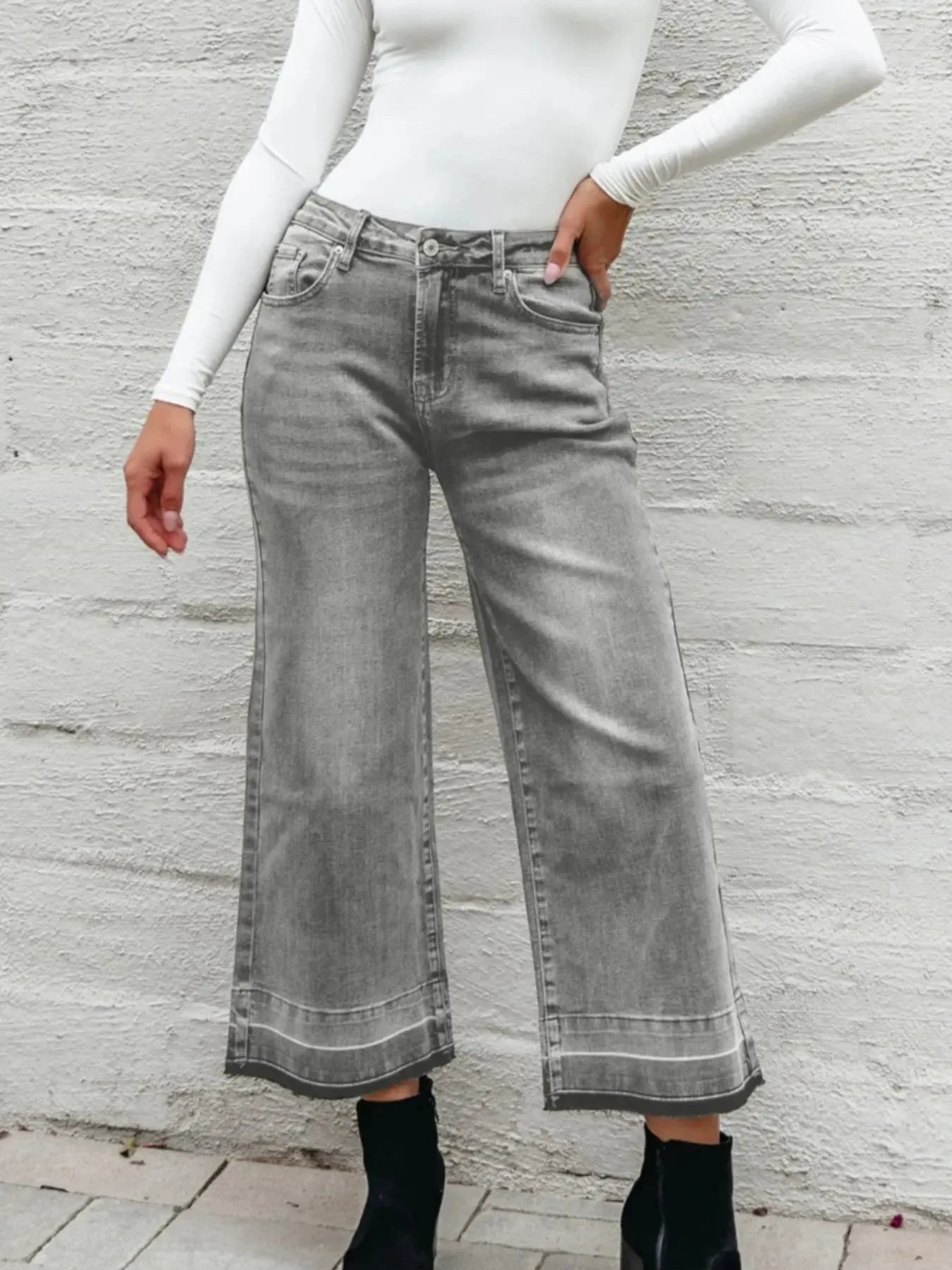 High Waist Wide Leg Washed Jeans - Plush Fashion Hub