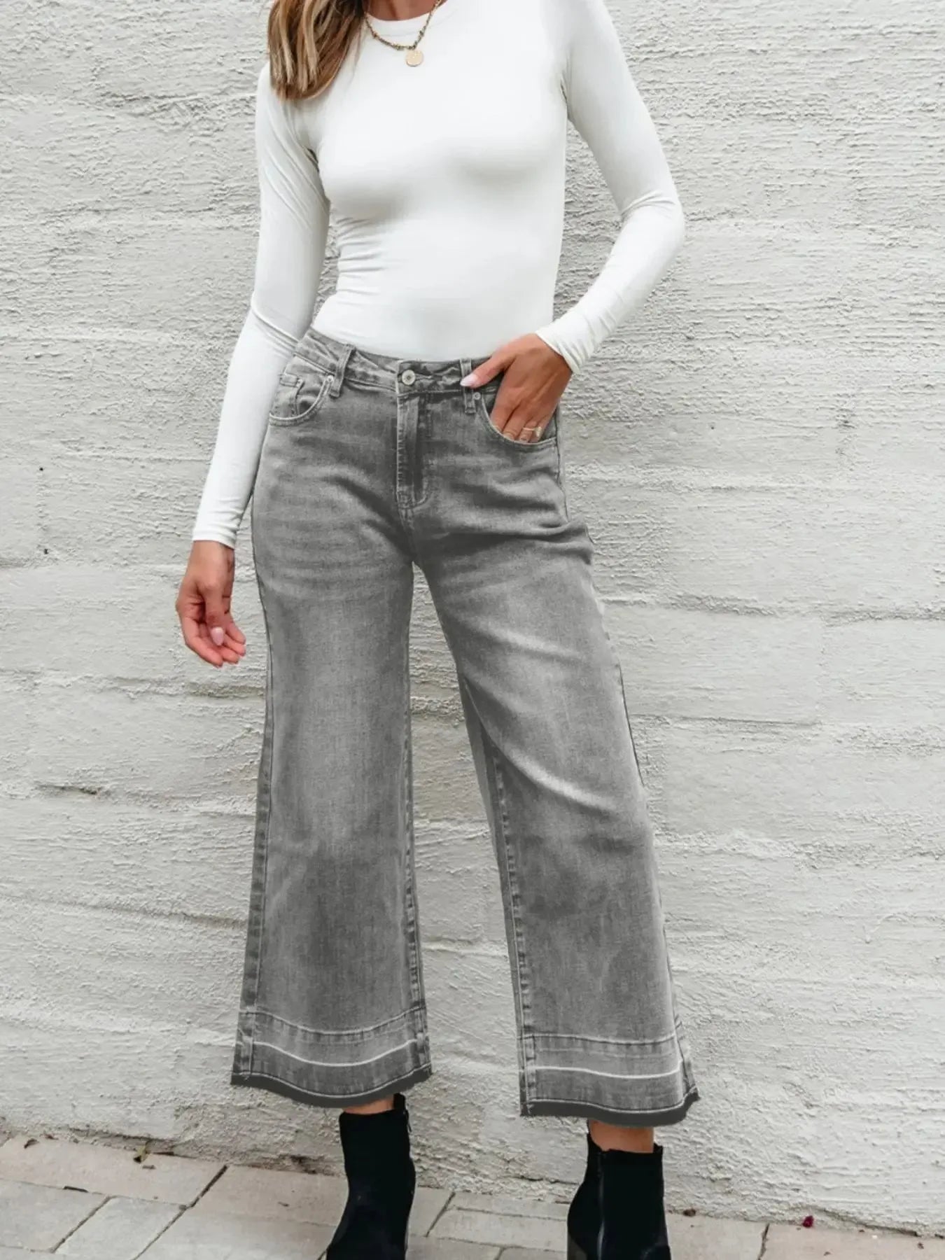 High Waist Wide Leg Washed Jeans - Plush Fashion Hub