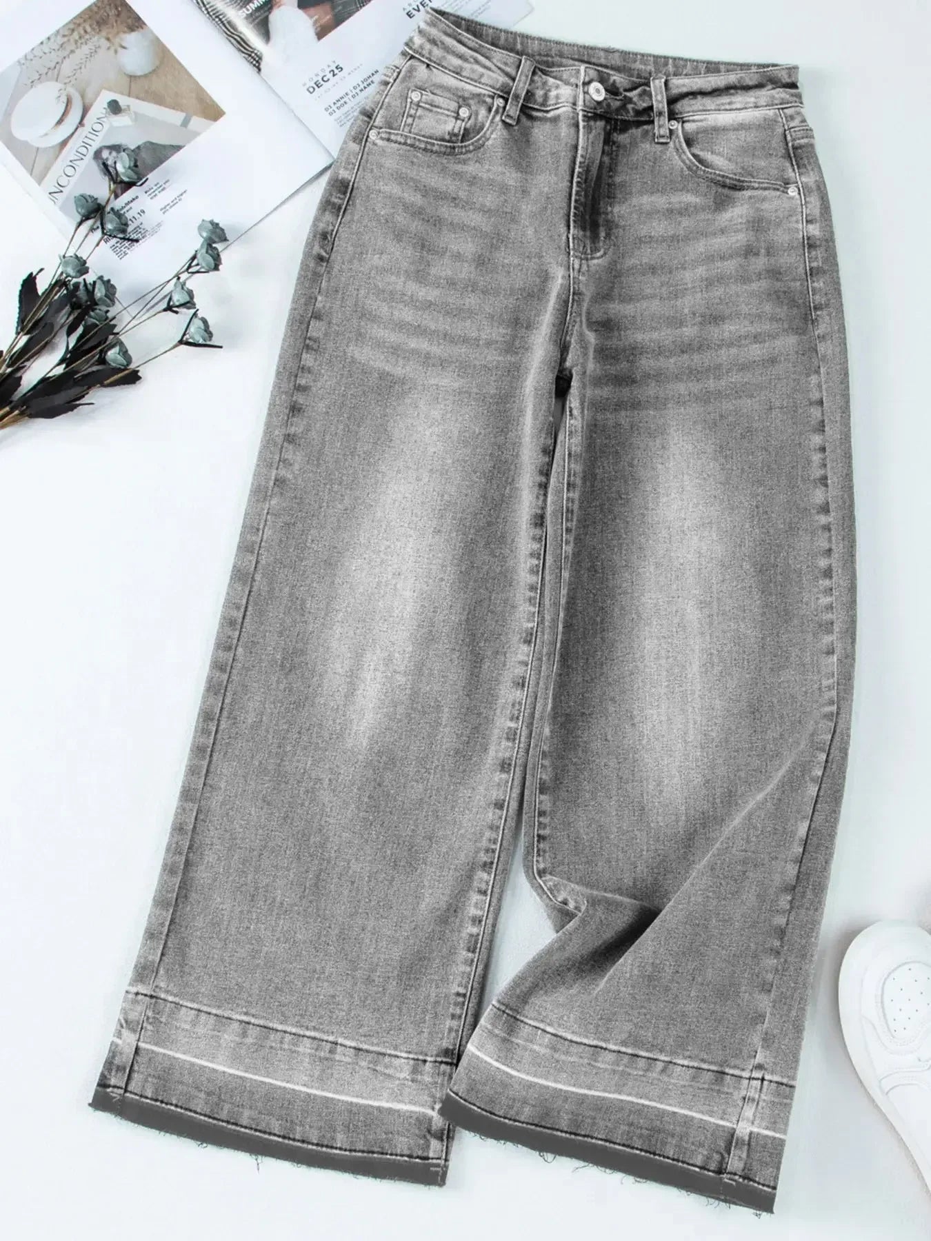 High Waist Wide Leg Washed Jeans - Plush Fashion Hub